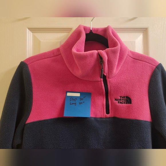 North Face Tolmiepeak 1/4 Zip Fleece Pullover Inkblue And Pink Women Size Large - Picture 2 of 4